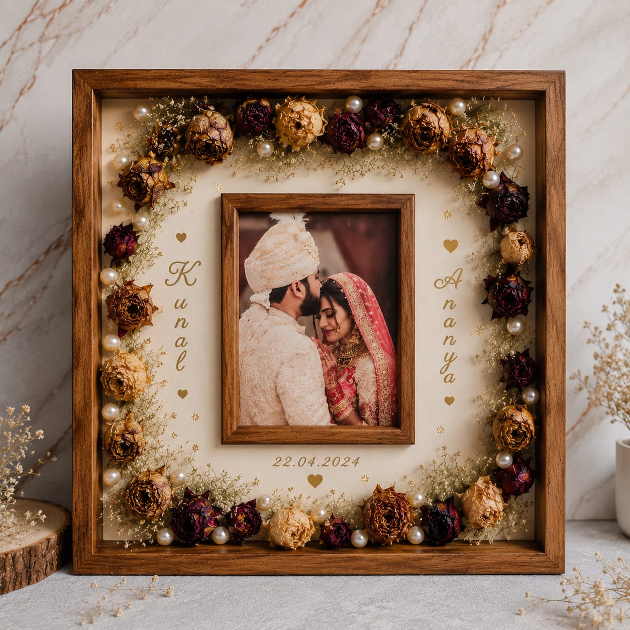 Majestic Bloom Teakwood Double Frame – 12×12